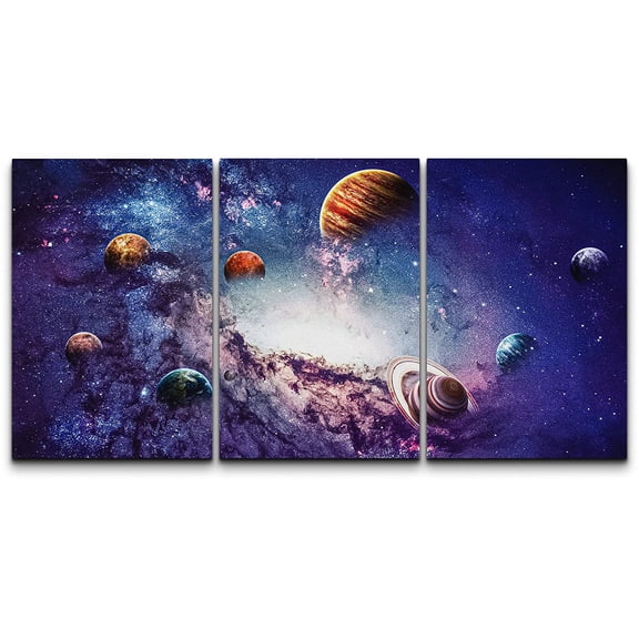 wall26 Canvas Print Wall Art Set Interstellar Galactic Planets Astronomy &amp; Space Nature Digital Art Sci-Fi &amp; Fantasy Decorative Landscape for Living Room, Bedroom, Office - 24"x36"x