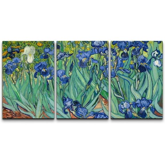 wall26 Canvas Print Wall Art Set Irises by Vincent Van Gogh Nature Wilderness Illustrations Fine Art Relax/Calm Multicolor for Living Room, Bedroom, Office - 16"x24" x 3 Panels