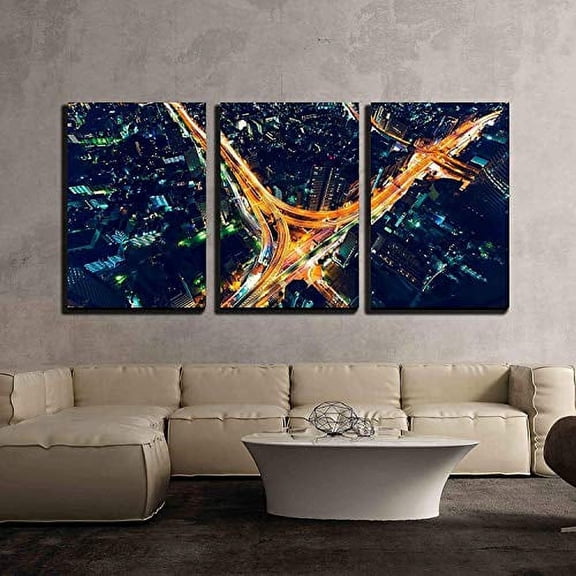 wall26 Canvas Print Wall Art Set Japan Aerial View of Highway in Shinjuku, Tokyo Cityscape Cities Photography Realism Rustic Colorful Multicolor for Living Room, Bedroom, Office - 24"x36"x3