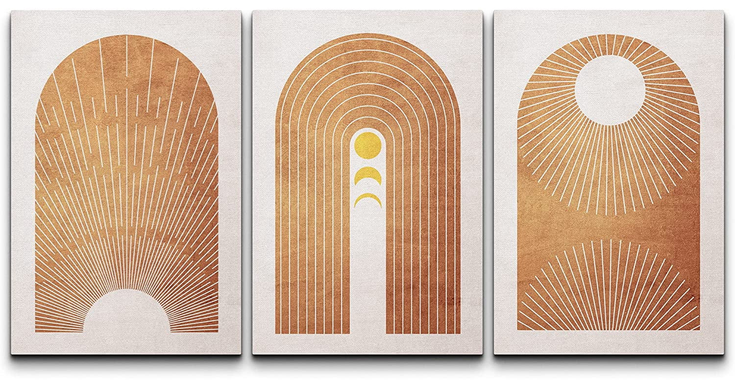 wall26 Canvas Print Wall Art Set Mid-Century Ocean Sunset Sun Horizon ...