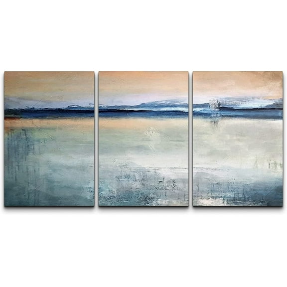 wall26 Canvas Print Wall Art Set Minimal Blue Paint Stroke Landscape Abstract Shapes Illustrations Modern Art Decorative Multicolor Chic for Living Room, Bedroom, Office - 24"x36"x3 Panels