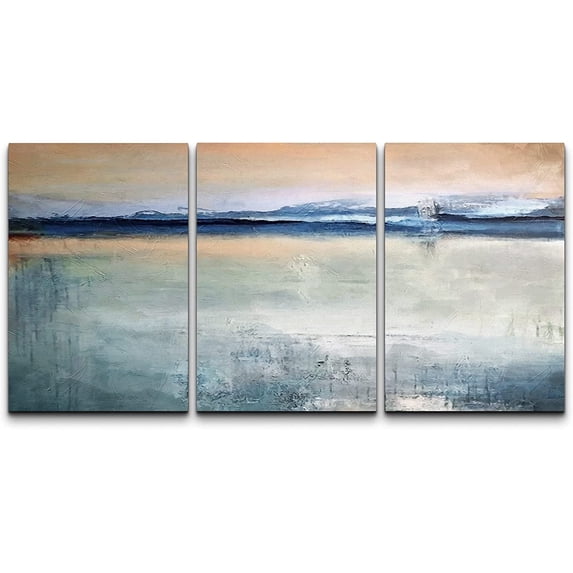 wall26 Canvas Print Wall Art Set Minimal Blue Paint Stroke Landscape Abstract Shapes Illustrations Modern Art Decorative Multicolor Chic for Living Room, Bedroom, Office - 16"x24"x3 Panels