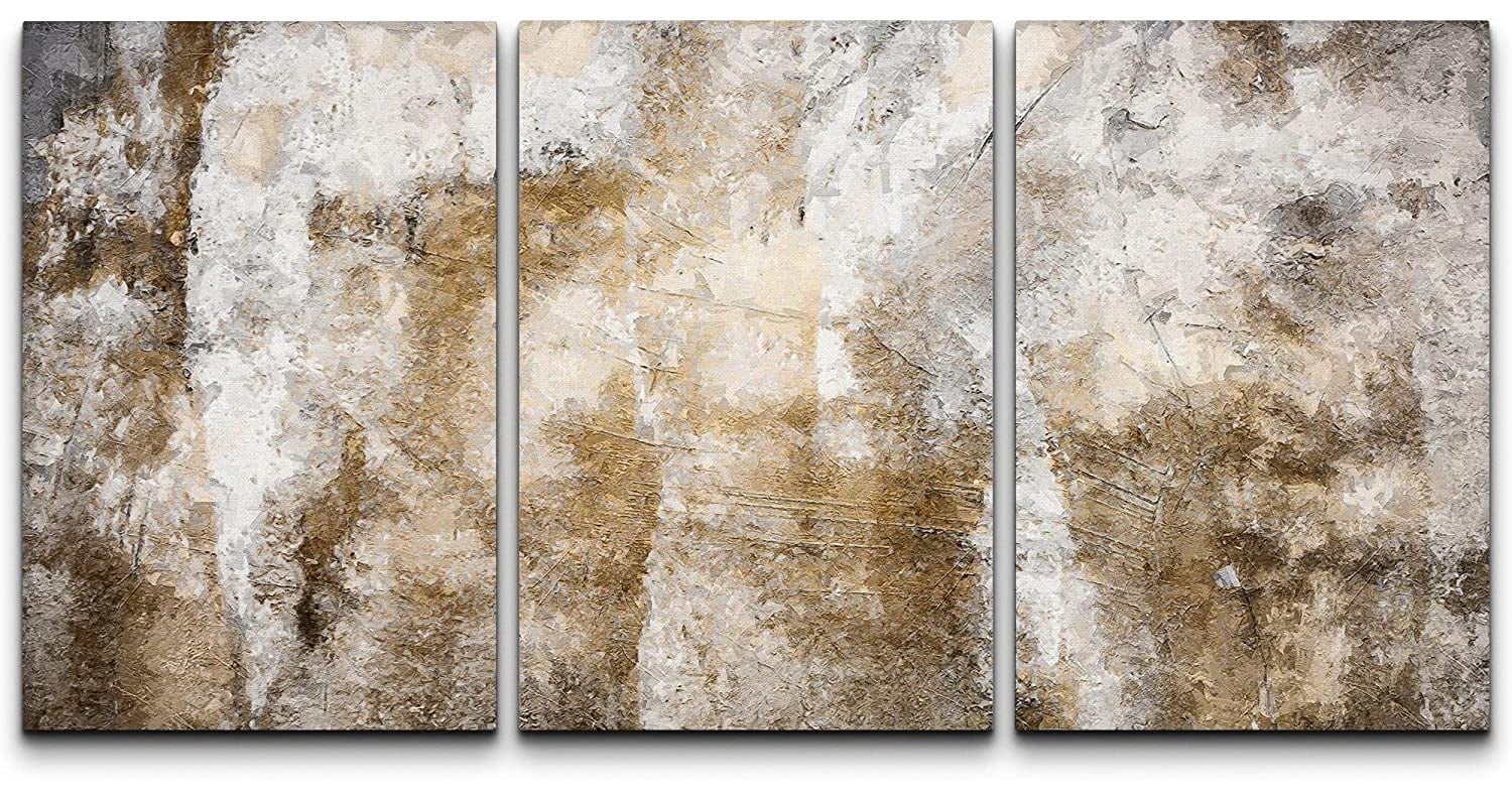 wall26 Canvas Print Wall Art Set Minimal Brown White Paint Stroke ...