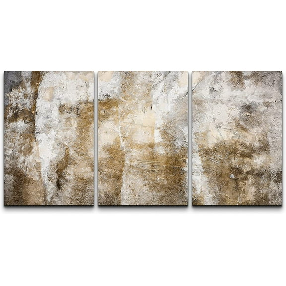 wall26 Canvas Print Wall Art Set Minimal Brown White Paint Stroke Collage Abstract Shapes Illustrations Modern Art Decorative Multicolor for Living Room, Bedroom, Office - 16&quot;x24&quot; x 3