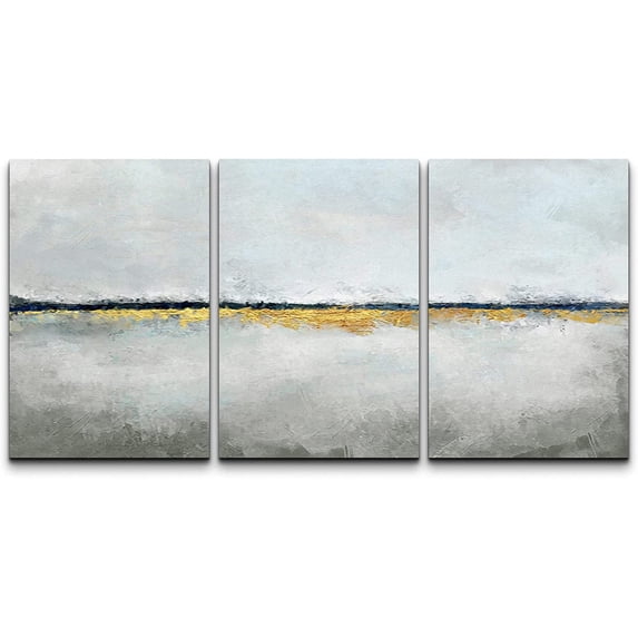 wall26 Canvas Print Wall Art Set Minimal Pastel Blue Gold Paint Landscape Abstract Shapes Illustrations Modern Art Decorative Multicolor for Living Room, Bedroom, Office - 24"x36" x 3