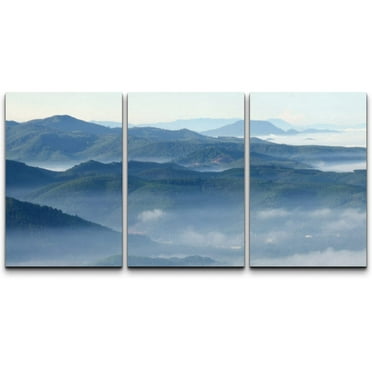 wall26 Canvas Print Wall Art Set Mist Over The Green Mountain Tops Nature Wilderness Photography Realism Rustic Scenic Colorful Multicolor Ultra for Living Room, Bedroom, Office - 24&quot;x36&quot;x3