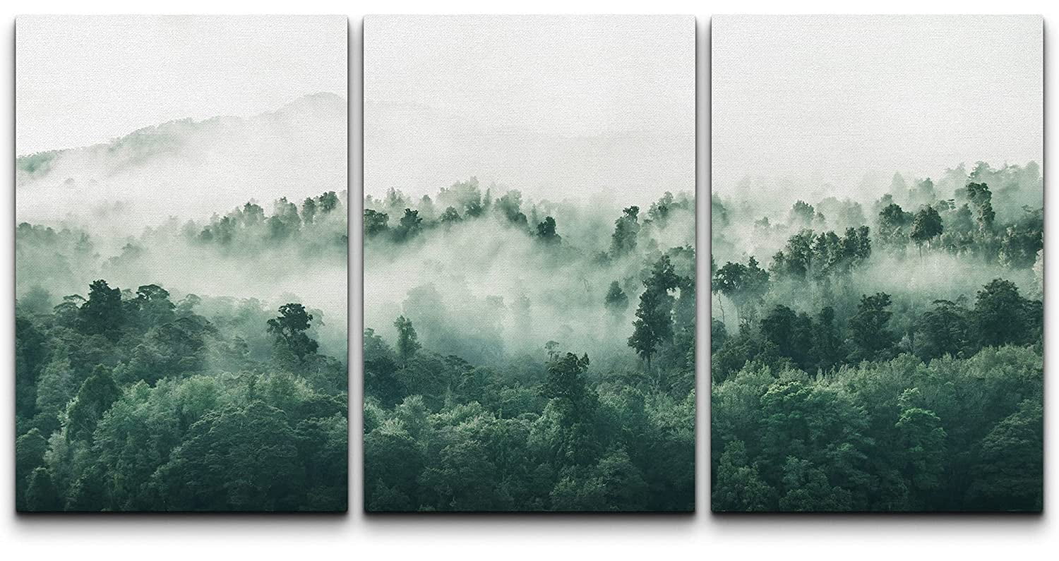 wall26 Canvas Print Wall Art Set Misty Foggy Mountain Forest Trees ...
