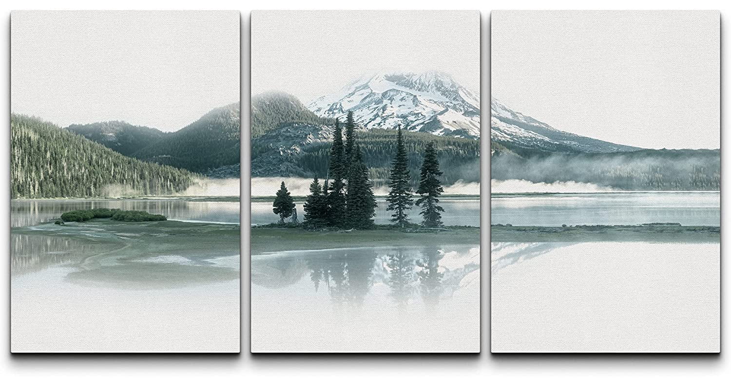 wall26 Canvas Print Wall Art Set Misty Mountain Range Forest Lake ...