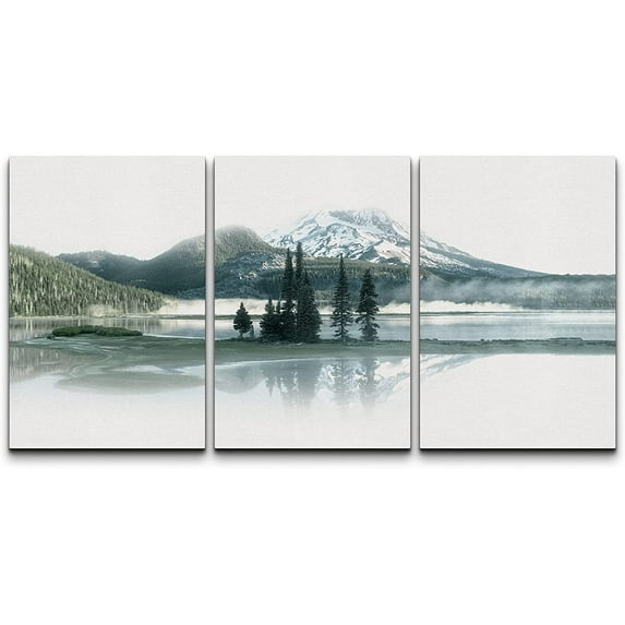 wall26 Canvas Print Wall Art Set Misty Mountain Range Forest Lake Nature Wilderness Photography Realism Rustic Landscape Colorful Cool for Living Room, Bedroom, Office - 16"x24"x3 Panels