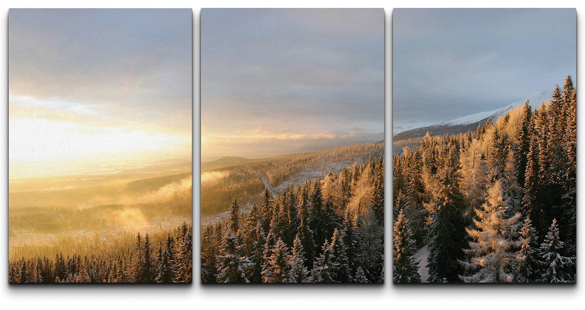 wall26 Canvas Print Wall Art Set Misty Winter Snow Forest at Dawn ...