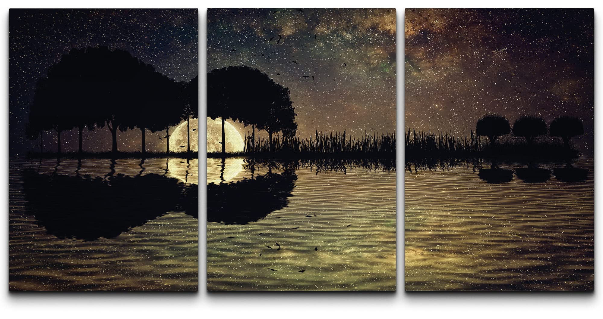 Full Moon Guitar Trees Night Sky Canvas Art Set