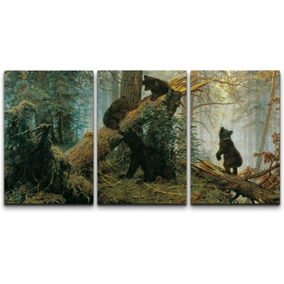 wall26 Canvas Print Wall Art Set Morning in a Pine Forest by Ivan Shishkin Cultural Historic Oil Painting Fine Art Reproduction Scenic Colorful for Living Room, Bedroom, Office - 24"x36" x