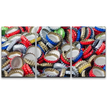 wall26 Canvas Print Wall Art Set Multicolor Metal Bottle Cap Collage Food Drinks Photography Realism Rustic Closeup Colorful Cocktails Ultra for Living Room, Bedroom, Office - 16&quot;x24&quot;x3 Pan