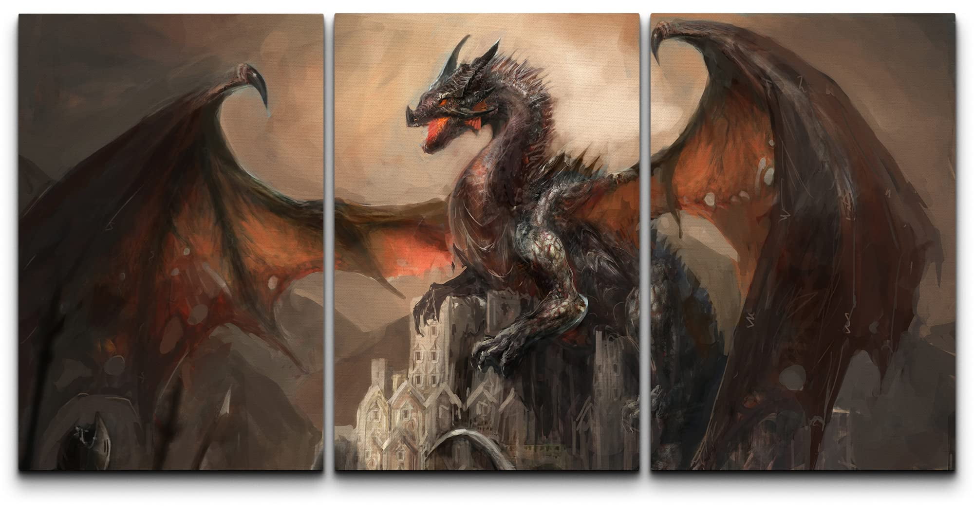 wall26 Canvas Print Wall Art Set Mystic Dragon Captures Castle Fantasy ...