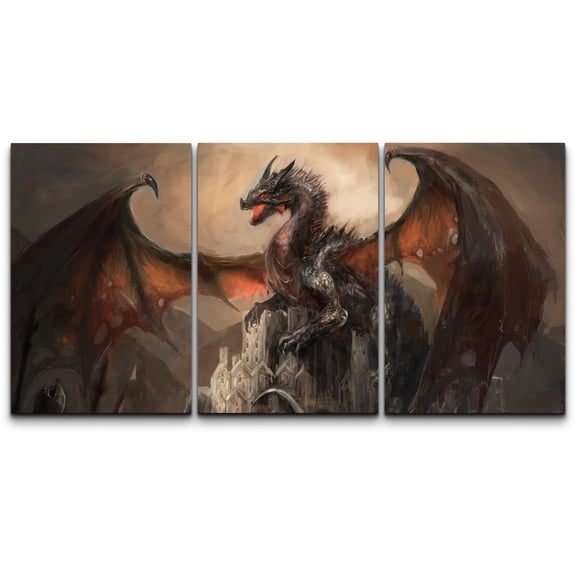 wall26 Canvas Print Wall Art Set Mystic Dragon Captures Castle Fantasy & Sci-Fi Myth Illustrations Modern Art Contemporary Scenic Fun Colorful for Living Room, Bedroom, Office - 24"x36"