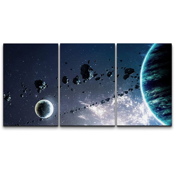 wall26 Canvas Print Wall Art Set Neon Starlight Blue Galaxy Astronomy &amp; Space Nature Digital Art Sci-Fi &amp; Fantasy Decorative Landscape for Living Room, Bedroom, Office - 16"x24"x3 P