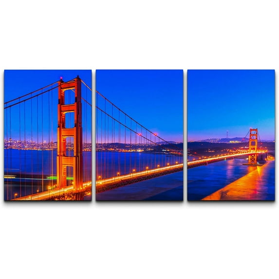 wall26 Canvas Print Wall Art Set Neon Vibrant San Francisco Golden Gate Bridge Nature Cityscape Photography Realism Landscape Colorful for Living Room, Bedroom, Office - 24"x36" x 3