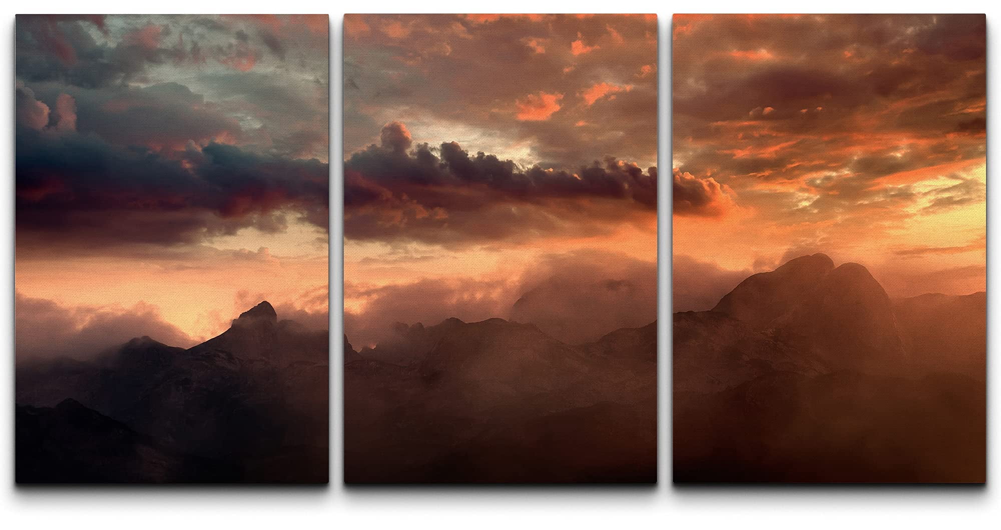 wall26 Canvas Print Wall Art Set Orange Sunset Over Cloudy