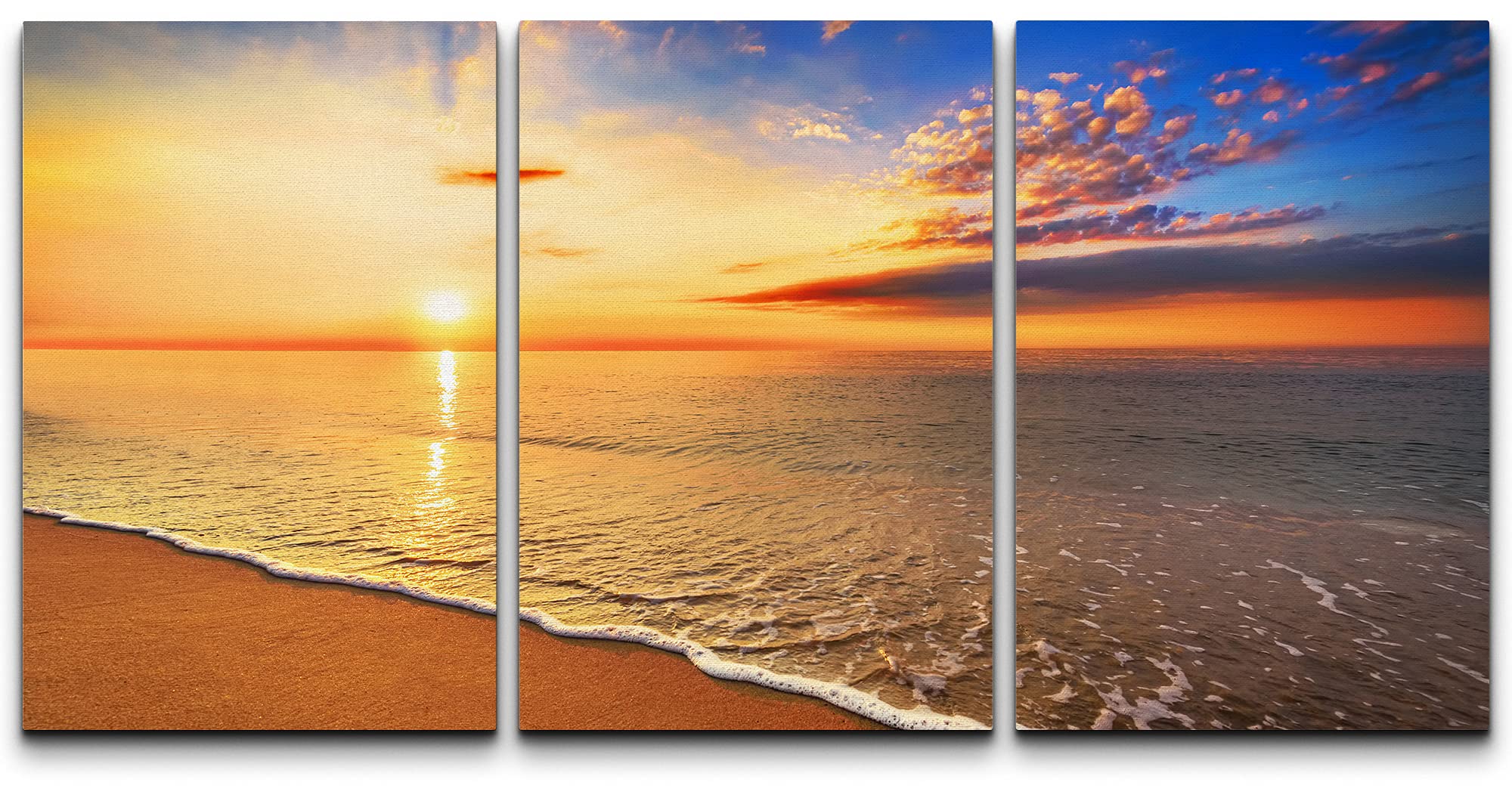 wall26 Canvas Print Wall Art Set Orange & Blue Sunset Over The Beach ...