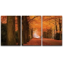 wall26 Canvas Print Wall Art Set Orange & Red Leaves on Autumn Trees Nature Wilderness Photography Modern Art Rustic Scenic Colorful Vibrant for Living Room, Bedroom, Office - 16"x24"x3