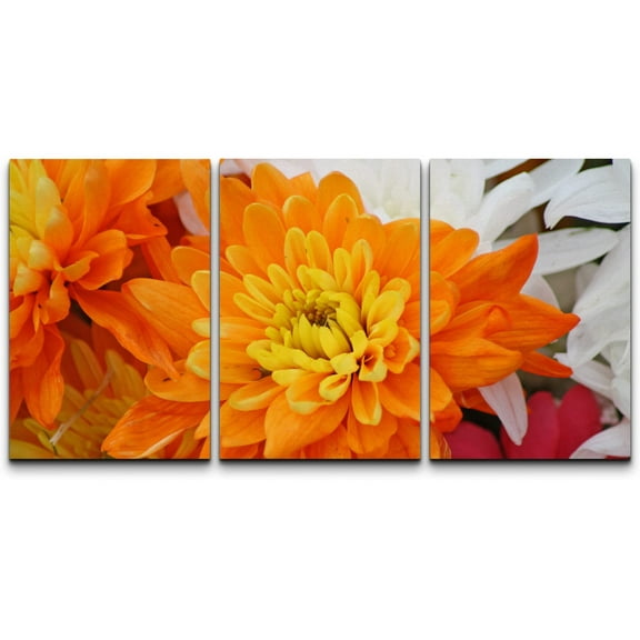 wall26 Canvas Print Wall Art Set Orange & Yellow Chrysanthemum Flowers Floral Botanical Photography Modern Art Rustic Scenic Colorful Ultra for Living Room, Bedroom, Office - 24"x36"x3