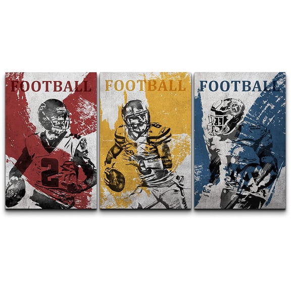 wall26 Canvas Print Wall Art Set Paint Stroke Graffiti Football Players Sports & Fitness Athletes Digital Art Pop Art Modern Boy's Bedroom Portrait for Living Room, Bedroom, Office - 24"x36&