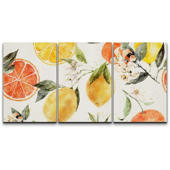 wall26 Canvas Print Wall Art Set Pastel Lemon Orange Citrus Fruits Food Kitchen &amp; Cooking Illustrations Modern Art Decorative Colorful for Living Room, Bedroom, Office - 24"x36"x3