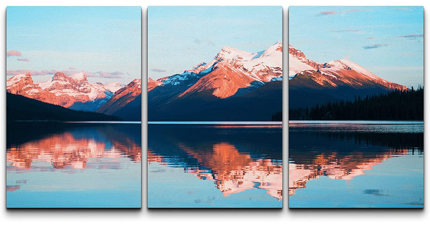 wall26 Canvas Print Wall Art Set Pastel Sunset Mountain Reflection ...