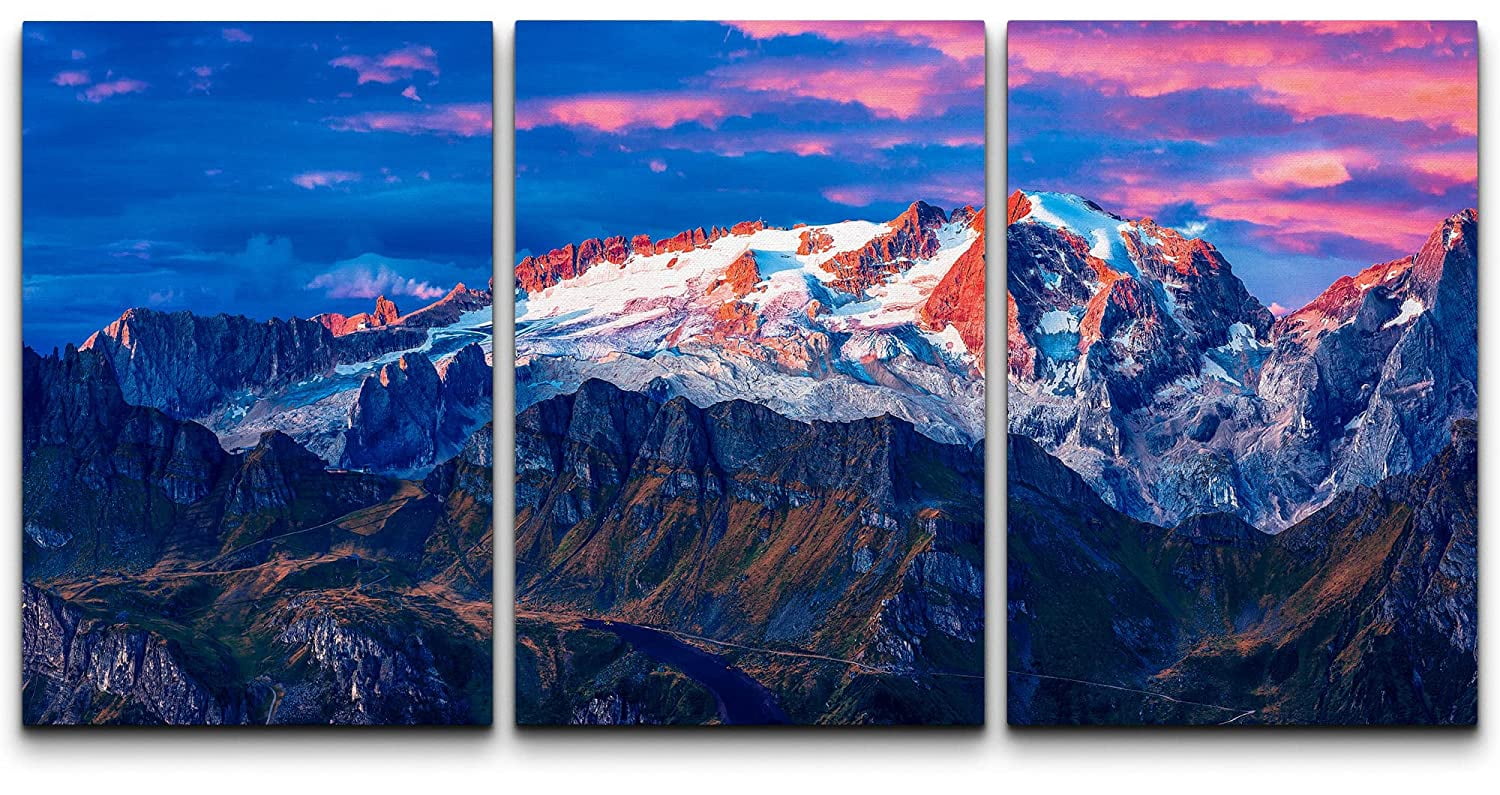 wall26 Canvas Print Wall Art Set Pastel Sunset Snowy Mountain Range ...