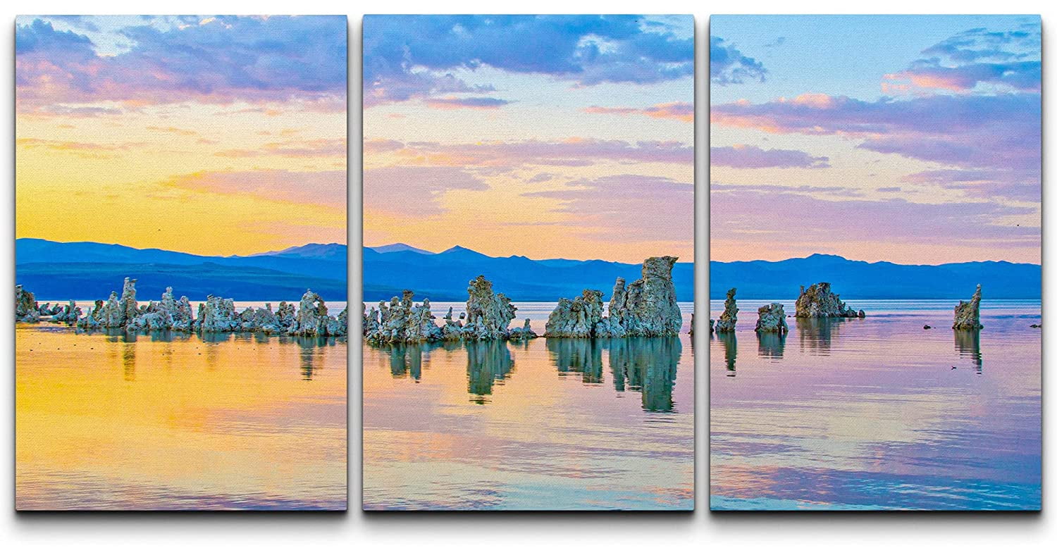 wall26 Canvas Print Wall Art Set Pastel Sy Sunset Ocean Lake Sea Rocks ...