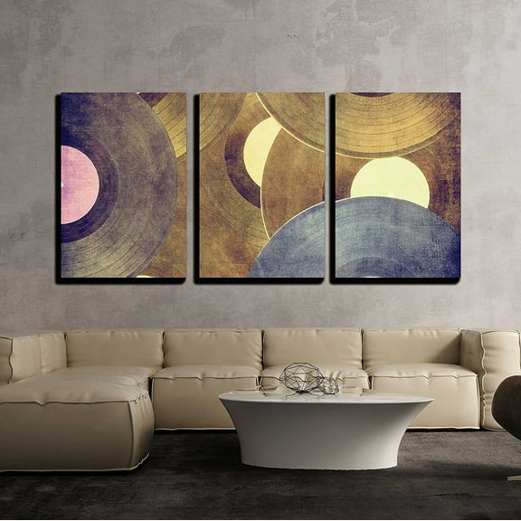 wall26 Canvas Print Wall Art Set Pastel Vinyl Record Collage Music Shapes Illustrations Realism Contemporary Scenic Colorful Multicolor for Living Room, Bedroom, Office - 16"x24"x3 Panels