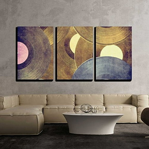 wall26 Canvas Print Wall Art Set Pastel Vinyl Record Collage Music Shapes Illustrations Realism Contemporary Scenic Colorful Multicolor for Living Room, Bedroom, Office - 24"x36"x3 PanelsPa