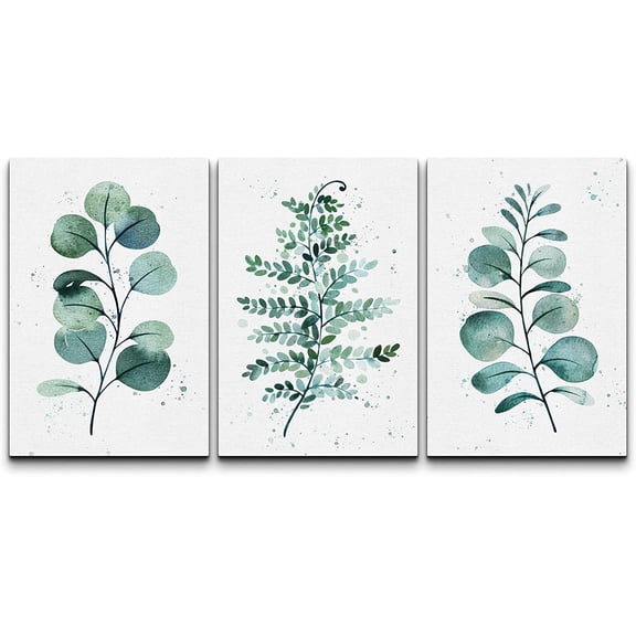 wall26 Canvas Print Wall Art Set Pastel Watercolor Green Forest Plants Nature Wilderness Illustrations Modern Art Bohemian Decorative Rustic Contemporary for Living Room, Bedroom, Office - 16"x2