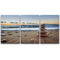 wall26 Canvas Print Wall Art Set Pebbles Along The Ocean Beach Coast Nature Wilderness Photography Realism Chic Scenic Relax/Calm Multicolor for Living Room, Bedroom, Office - 24"x36"x3 Pan