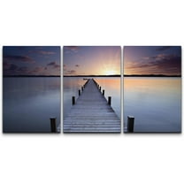 wall26 Canvas Print Wall Art Set Pier Extends Into Calm Sunset Ocean Nature Wilderness Photography Modern Art Southwest Scenic Colorful Ultra for Living Room, Bedroom, Office - 16"x24"x3 Pa