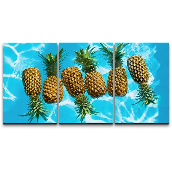 wall26 Canvas Print Wall Art Set Pineapples Floating in The Summer Pool Fruit Food Photography Realism Rustic Landscape Colorful Multicolor Ultra for Living Room, Bedroom, Office - 16"x24"x