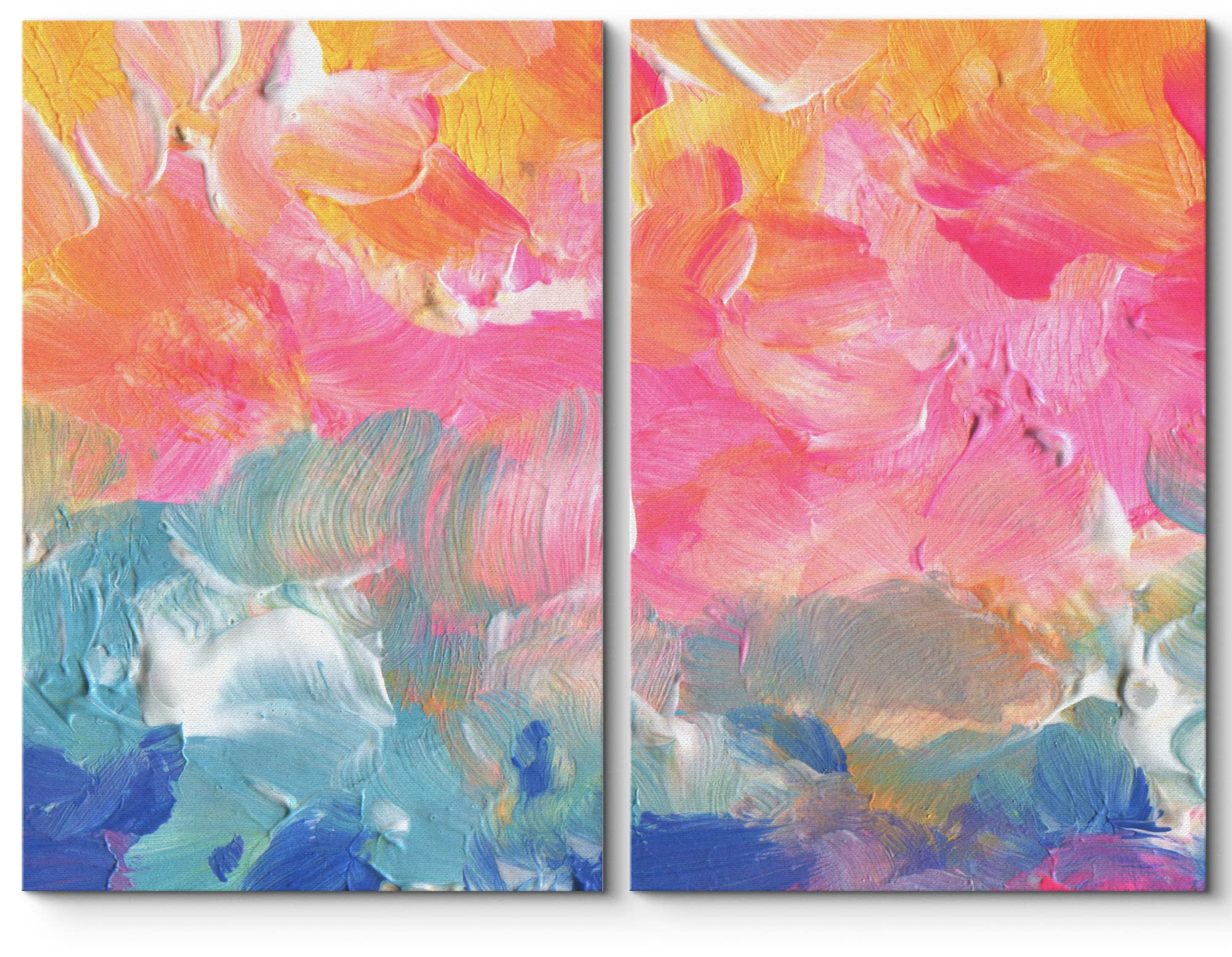 wall26 Canvas Print Wall Art Set Pink, Orange & Blue Paint Stroke ...
