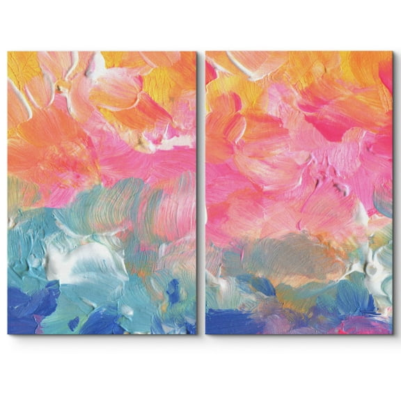 wall26 Canvas Print Wall Art Set Pink, Orange &amp; Blue Paint Stroke Collage Abstract Patterns Digital Art Modern Art Chic Scenic Colorful Multicolor for Living Room, Bedroom, Office - 16"x24&q