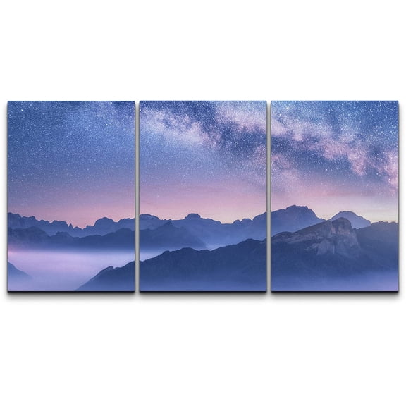 wall26 Canvas Print Wall Art Set Purple Pastel Milky Way Mountain Astronomy &amp; Space Nature Digital Art Sci-Fi Fantasy Decorative Landscape for Living Room, Bedroom, Office - 24"x36"x3 P
