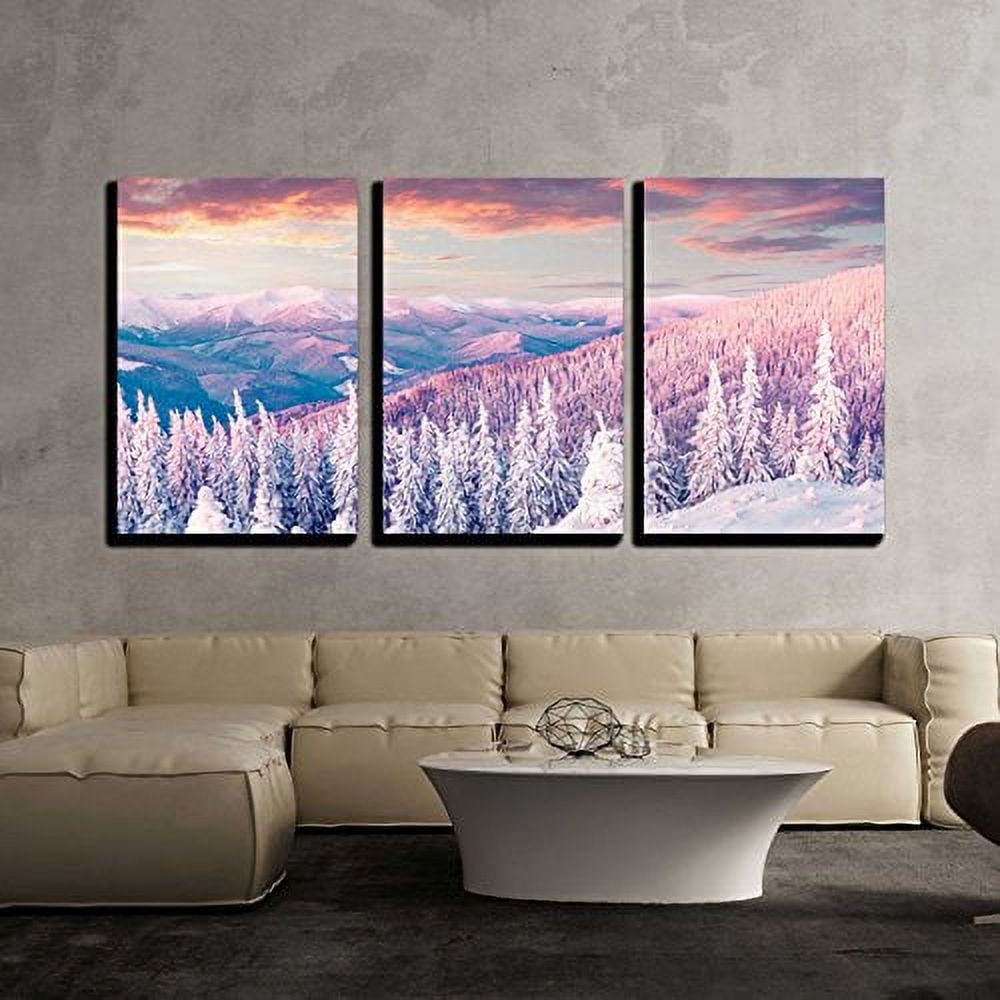 wall26 Canvas Print Wall Art Set Purple Sunset Clouds in Winter