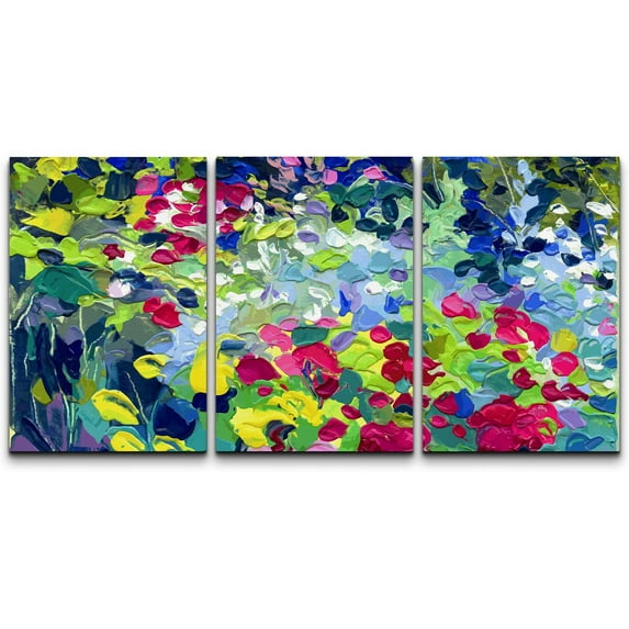 wall26 Canvas Print Wall Art Set Rainbow Floral Thick Paint Strokes Flowers Botanical Illustrations Modern Art Chic Scenic Relax/Calm Colorful for Living Room, Bedroom, Office - 16"x24"x3 P