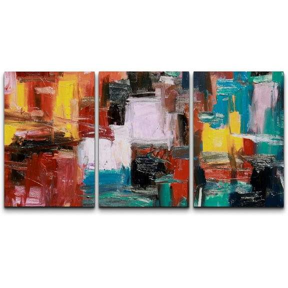 wall26 Canvas Print Wall Art Set Rainbow Paint Smudge Color Blocks Abstract Shapes Illustrations Modern Art Bohemian Colorful Multicolor Ultra for Living Room, Bedroom, Office - 24"x36"x3 P