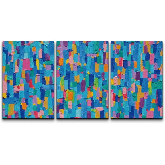 wall26 Canvas Print Wall Art Set Rainbow Paint Stroke Collage Abstract Shapes Illustrations Modern Art Contemporary Scenic Colorful for Living Room, Bedroom, Office - 24"x36"x3 PanelsPanels