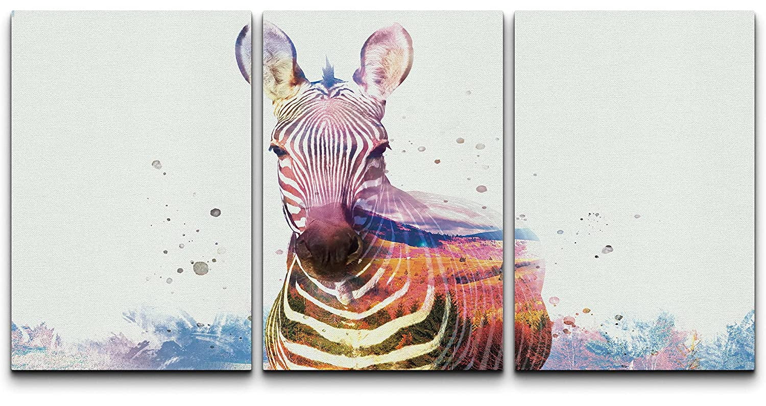 wall26 Canvas Print Wall Art Set Rainbow Watercolor Explosion Zebra ...