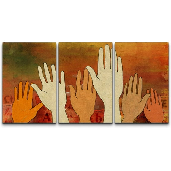 wall26 Canvas Print Wall Art Set Raised Hands Over Orange Grunge Background People Fashion Illustrations Modern Art Rustic Scenic Relax/Calm for Living Room, Bedroom, Office - 16"x24"x3 Pan
