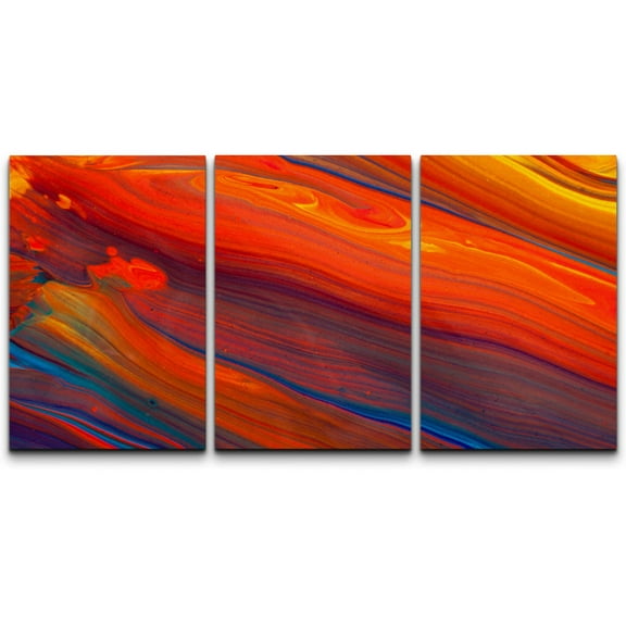 wall26 Canvas Print Wall Art Set Red, Blue &amp; Yellow Lava Lamp Style Waves Abstract Shapes Digital Art Modern Art Bohemian Scenic Colorful Multicolor for Living Room, Bedroom, Office - 24"x36