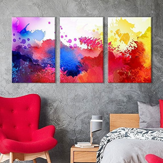 wall26 Canvas Print Wall Art Set Red, Blue & Yellow Paint Splatter Explosion Abstract Shapes Illustrations Modern Art Bohemian Dramatic Multicolor for Living Room, Bedroom, Office - 24"x36&q