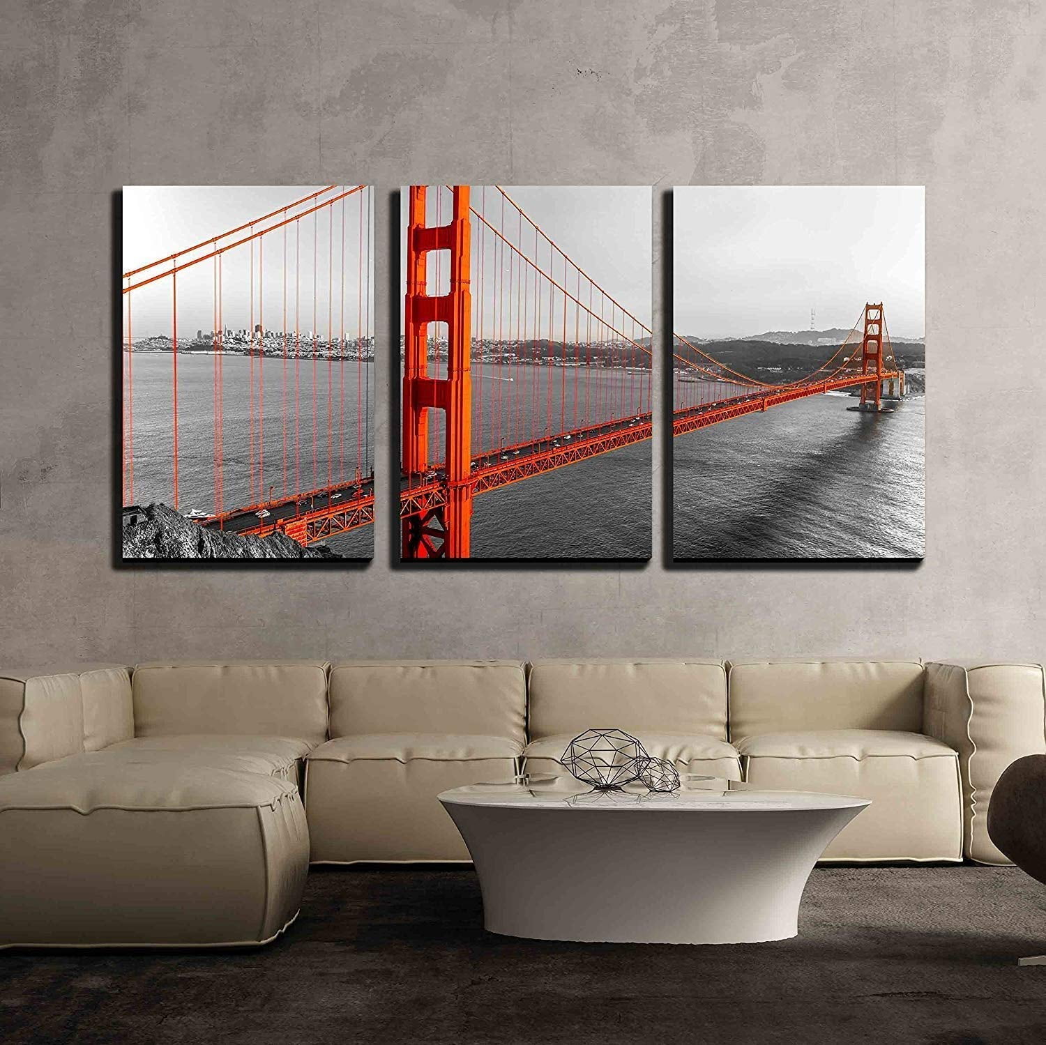 wall26 Canvas Print Wall Art Set Red Golden Gate Bridge in San Francisco  Nature Wilderness Photography Realism Rustic Scenic Relax/Calm for Living  Room, Bedroom, Office 24quot;x36quot;x3 PanelsPa