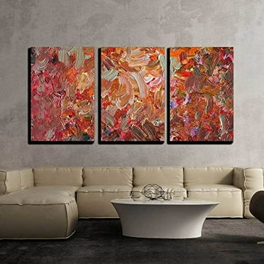 wall26 Canvas Print Wall Art Set Red, Gray, Orange &amp; Green Brushstroke Collage Abstract Shapes Illustrations Modern Art Chic Colorful Multicolor Ultra for Living Room, Bedroom, Office - 16&quot;x