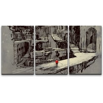 wall26 Canvas Print Wall Art Set Red Man in Abstract Staircase City People Cities Illustrations Modern Art Rustic Landscape Colorful Multicolor Ultra for Living Room, Bedroom, Office - 16"x24&qu